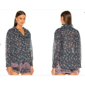 Isabel Marant Etoile Pamias Floral Paisley Ruffle Cotton Blouse, EU 34 (US 2)
